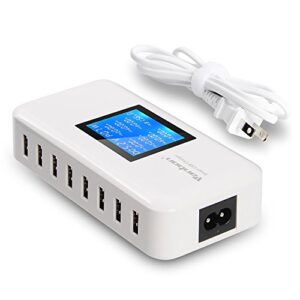 multiple usb charger, 60w/12a 8-port desktop charger charging station multi port travel fast wall charger hub with lcd for smart phones, tablet and more (white)