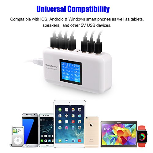 Multiple USB Charger, 60W/12A 8-Port Desktop Charger Charging Station Multi Port Travel Fast Wall Charger Hub with LCD for Smart Phones, Tablet and More (White)