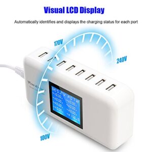 Multiple USB Charger, 60W/12A 8-Port Desktop Charger Charging Station Multi Port Travel Fast Wall Charger Hub with LCD for Smart Phones, Tablet and More (White)