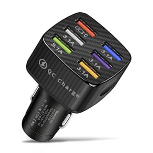 amiss car charger adapter, 6 usb multi port, fast charger, include qc 3.0 and 5 other ports, car interior accessories, fit for iphone 13/12/11/pro, samsung galaxy/note s10/s9/s8, android – black