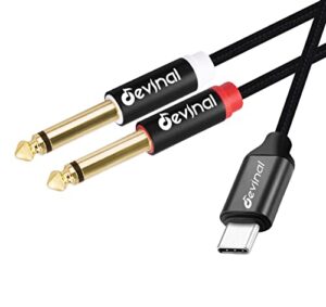 usb c to 1/4″ inch audio cable, devinal type c to dual 6.35mm trs stereo aux cord y splitter for smartphone, tablet, laptop link amplifier, mixing console mixer, speaker, 6.6 feet