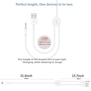 [Upgraded] Aux Cord for iPhone, Lightning to 3.5mm Aux Cord 2in1 Audio Charging Cable Compatible with iPhone 13 12 11 XS XR X iPad All iOS Version, Supports Car Stereo/Speakers/Headphone 3.94Ft