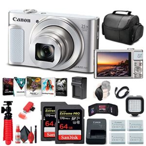 canon powershot sx620 hs digital camera (silver) (1074c001) + 2 x 64gb memory card + 3 x nb13l battery + corel photo software + charger + card reader + led light + more (renewed)