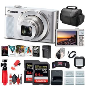 Canon PowerShot SX620 HS Digital Camera (Silver) (1074C001) + 2 x 64GB Memory Card + 3 x NB13L Battery + Corel Photo Software + Charger + Card Reader + LED Light + More (Renewed)