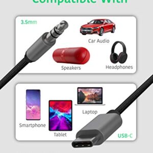 TALK WORKS USB C to 3.5mm Aux Jack Audio Cable - 6ft Braided Type C Cord Heavy Duty Headphone Stereo Adapter for Samsung Galaxy S21, S20, S10, S9, iPad Pro 2018, Google Pixel, Moto Z, Black