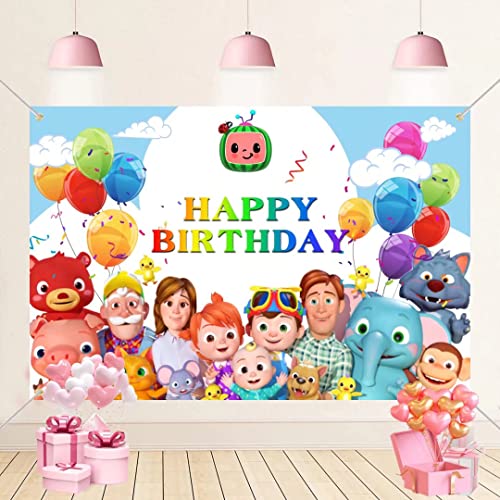 Birthday Party Supplies for Cocomelon, 5x3 Ft Birthday Backdrop for Cocomelon, Cartoon Family Party Decoration Banner for Baby Shower Birthday Party