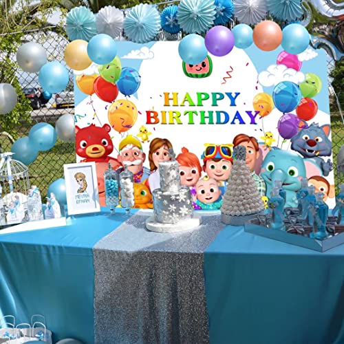 Birthday Party Supplies for Cocomelon, 5x3 Ft Birthday Backdrop for Cocomelon, Cartoon Family Party Decoration Banner for Baby Shower Birthday Party