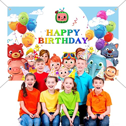 Birthday Party Supplies for Cocomelon, 5x3 Ft Birthday Backdrop for Cocomelon, Cartoon Family Party Decoration Banner for Baby Shower Birthday Party