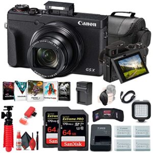 canon powershot g5 x mark ii digital camera (3070c001) + 2 x 64gb memory card + 3 x nb13l battery + corel photo software + charger + card reader + led light + bag + more (renewed)
