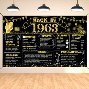 darunaxy 60th birthday black gold party decoration, back in 1963 banner 60 year old birthday party poster supplies vintage 1963 backdrop photography background for men & women 60th class reunion decor