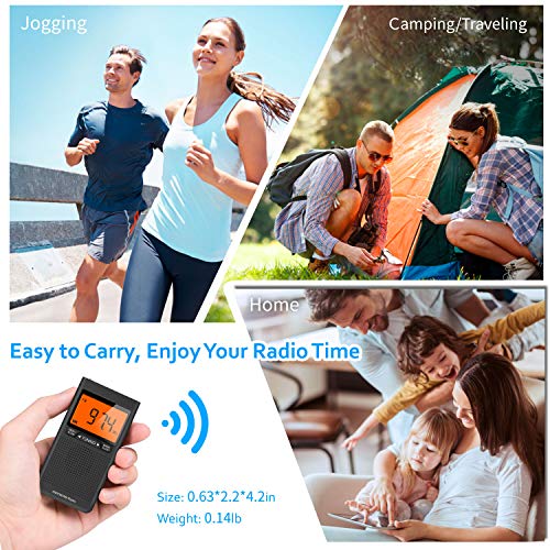 Greadio AM/FM Weather Alert Radio, Portable Transistor NOAA Radio with Best Reception, Battery Operated by 2 AAA batteries, LCD Display,Earphone Jack,Time Setting Pocket Radio for Home,Walking,Running