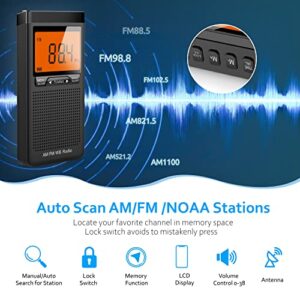 Greadio AM/FM Weather Alert Radio, Portable Transistor NOAA Radio with Best Reception, Battery Operated by 2 AAA batteries, LCD Display,Earphone Jack,Time Setting Pocket Radio for Home,Walking,Running