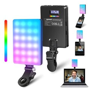 neewer rgb led light for phone with phone holder & light clip, dimmable cri 97+ 3 modes phone light, built in 2000mah battery for tablet/laptop/video conference/tiktok/selfie/vlog/live stream, vl66c