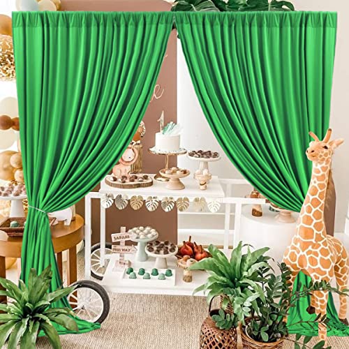 10ft x 10ft Green Backdrop Curtain for Parties Green Wrinkle Free Backdrop Drapes Panels for Baby Shower Birthday Party Photo Photography Photoshoot Polyester Fabric Background Decoration