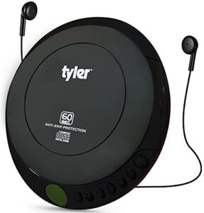 tyler portable cd player small handheld walkman anti-skip shockproof quality earbuds included great for kids car home travel gym usb aux output disc cd-r cd-rw in-car compatible compact & lightweight