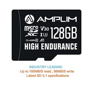 Amplim Micro SD Card, 128GB MicroSD Memory Plus Adapter, MicroSDXC SDXC U3 Class 10 V30 UHS-I TF Extreme High Speed Nintendo-Switch, Go Pro Hero, Surface, Phone Galaxy, Camera Security Cam, Tablet