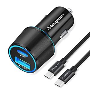 meagoes usb c car charger, 36w 2-port fast charging adapter with pd&qc3.0 compatible for samsung galaxy s23/s22/s21/s20 plus/ultra/s10/s9/note 20/10, ipad pro, google pixel 6/5/4-3.3ft type c cord