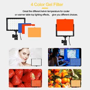 EMART Dimmable Photography Lighting Kit 11 Brightness, Continuous Portable 60 LED Video Light, Tabletop/Low-Angle Shooting, for Game Streams, Conference Zoom, YouTube with 4 Color Filters - 2 Packs