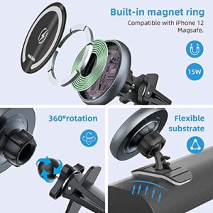 Magnetic Wireless Car Charger for Magsafe Mount iPhone 14 Pro Max,13, 12, Pro Max, Mini,Airpods3, QI 15 W Car Charging, Stick On Car Dashboard and Air Vent Car Phone Holder