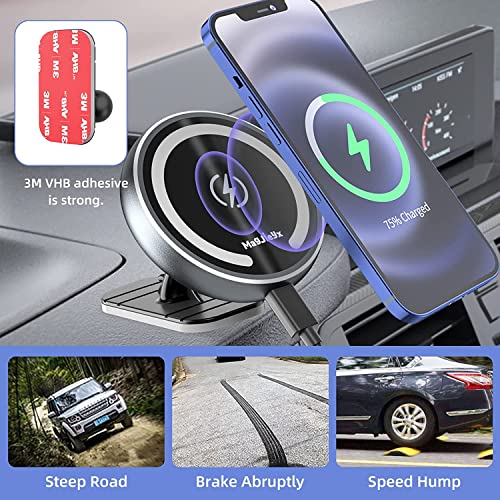 Magnetic Wireless Car Charger for Magsafe Mount iPhone 14 Pro Max,13, 12, Pro Max, Mini,Airpods3, QI 15 W Car Charging, Stick On Car Dashboard and Air Vent Car Phone Holder