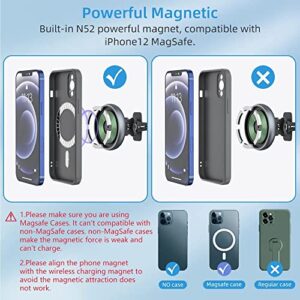 Magnetic Wireless Car Charger for Magsafe Mount iPhone 14 Pro Max,13, 12, Pro Max, Mini,Airpods3, QI 15 W Car Charging, Stick On Car Dashboard and Air Vent Car Phone Holder