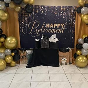 Avezano Happy Retirement Backdrop Black and Gold Glitter Photo Background Retirement Party Decorations Glitter Lights Congrats Retirement Photo Booth Prop (8x6ft)