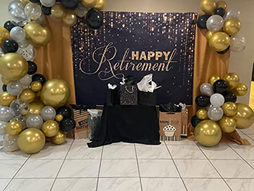 Avezano Happy Retirement Backdrop Black and Gold Glitter Photo Background Retirement Party Decorations Glitter Lights Congrats Retirement Photo Booth Prop (8x6ft)