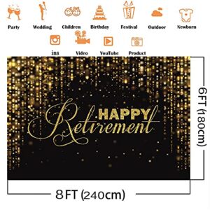 Avezano Happy Retirement Backdrop Black and Gold Glitter Photo Background Retirement Party Decorations Glitter Lights Congrats Retirement Photo Booth Prop (8x6ft)