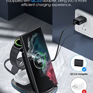 Wireless Charger 3 in 1, Foldable Fast Charging Station Compatible with Samsung Galaxy Watch 5 Pro/5/4/3/Active, S23 S23+ S22 S22+ S21 S20 Ultra FE/Note 20 10 9/ Z Flip Fold 4 3 2, Buds/2/Pro/Live