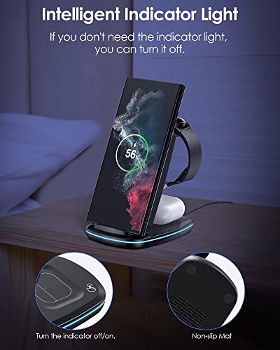 Wireless Charger 3 in 1, Foldable Fast Charging Station Compatible with Samsung Galaxy Watch 5 Pro/5/4/3/Active, S23 S23+ S22 S22+ S21 S20 Ultra FE/Note 20 10 9/ Z Flip Fold 4 3 2, Buds/2/Pro/Live