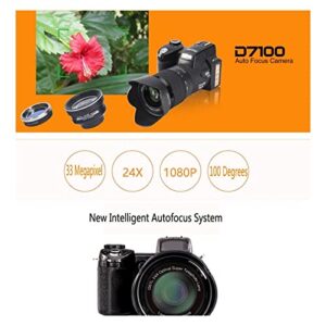 Camera 24X Optical Zoom HD Digital Camera D7100 33Million Pixel Auto Focus Professional DSLR Video Camera Three Lens Outdoor Digital Camera (Size : with 8G SD Card, Color : D7100 EU)