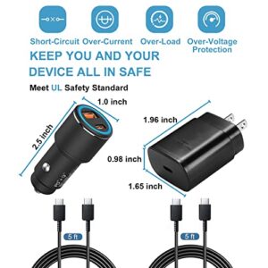 Samsung Super Fast Charger Type C Kit,25W PD USB C Wall/Car Charger for Samsung Galaxy S22/S21/S20/Plus/Ultra/FE/Note 20/10/A71,2020/2018 iPad Pro/Air,with 2X USB C-to-C Cable(5ft)