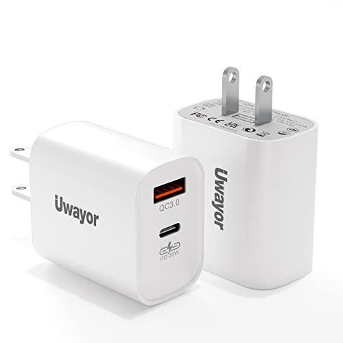 USB C Wall Charger, Uwayor 2 Pack 20W PD Type C +Quick Charger 3.0 Dual Port Faster Charging Block Plug Compatible with iPhone 14/13/12/11 /Pro Max, XS/XR/X, iPad Pro, AirPods Pro, Samsung Galaxy