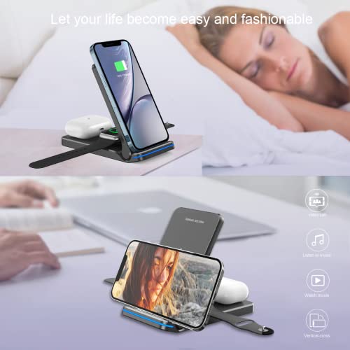 Wireless Charger, 3 in 1 15W Fast Charging Dock Stand for iPhone 14/13/12/11/Pro Max/XS/XR/X/8 Plus/8, Compatible with Apple Watch Series and AirPods 3/2/Pro with 18W Adapter（Black）