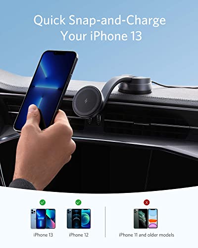 Anker Magnetic Wireless Charger (MagGo), 613 Car Charging Mount with 2-Port USB Car Charger, 5 ft USB-C to USB-A Cable, Strong Magnetic Alignment only for iPhone 4/14 Pro/14 Pro Max/13/13 Pro Max