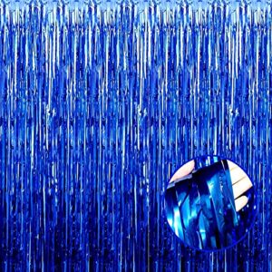 halloweendecorate 4 pack blue foil fringe curtain backdrop, 3.28ftx8.2ft metallic tinsel streamers for sea party, photo booth props, birthday, 2022 summer ocean theme party decoration supplies