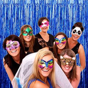 HalloweenDecorate 4 Pack Blue Foil Fringe Curtain Backdrop, 3.28Ftx8.2Ft Metallic Tinsel Streamers for Sea Party, Photo Booth Props, Birthday, 2022 Summer Ocean Theme Party Decoration Supplies