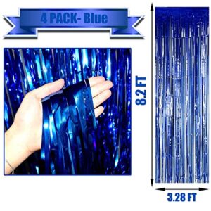 HalloweenDecorate 4 Pack Blue Foil Fringe Curtain Backdrop, 3.28Ftx8.2Ft Metallic Tinsel Streamers for Sea Party, Photo Booth Props, Birthday, 2022 Summer Ocean Theme Party Decoration Supplies