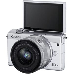 Canon EOS M200 Mirrorless Camera with 15-45mm Lens (White) (3700C009) + 64GB Memory Card + Filter Kit + LPE12 Battery + Charger + Card Reader + Corel Photo Software + HDMI Cable + More (Renewed)