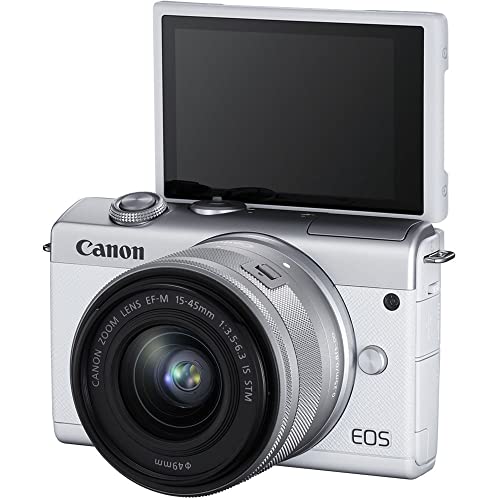 Canon EOS M200 Mirrorless Camera with 15-45mm Lens (White) (3700C009) + 64GB Memory Card + Filter Kit + LPE12 Battery + Charger + Card Reader + Corel Photo Software + HDMI Cable + More (Renewed)