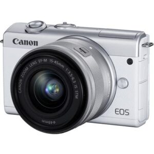 Canon EOS M200 Mirrorless Camera with 15-45mm Lens (White) (3700C009) + 64GB Memory Card + Filter Kit + LPE12 Battery + Charger + Card Reader + Corel Photo Software + HDMI Cable + More (Renewed)