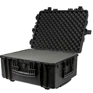 Monoprice Weatherproof / Shockproof Hard Case with Wheels - Black IP67 level dust and water protection up to 1 meter depth with Customizable Foam, 25" x 19" x 11"