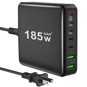 usb c charger, 185w 7 ports fast gan usb c charging station, 65w usb c laptop charger compatible with macbook pro/air, ipad, iphone 14/14 plus/14 pro/14 pro max/13/12 series, samsung galaxy note