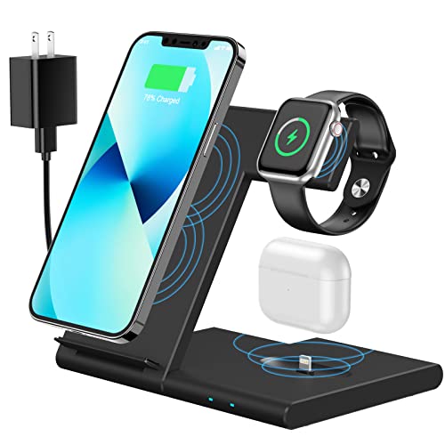 Wireless Charging Station,Foldable 3 in 1 Wireless Charger for Apple Watch 8/Ultra/7/6/SE/5/4/3/2/AirPods Pro/2/3,Compatible with iPhone 14/13/12/SE/11/X/XS/XR/Xs Max/8 Plus/Samsung Galaxy Phone Pink