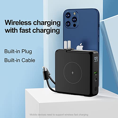 Sanag Portable Charger Power Bank Fast Charging Wireless USB C Wall Charger 10000 mAh for Cell Phones Powerbank with 4 Outputs 2 Inputs LED Display Built-in Wall Plug and Cables