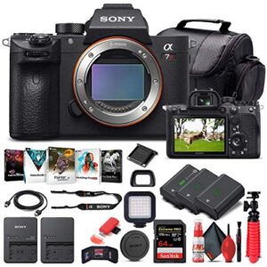 sony alpha a7r iv mirrorless digital camera (body only) (ilce7rm4/b) + 64gb memory card + 2 x np-fz-100 battery + corel photo software + case + card reader + led light + more (renewed)