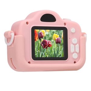 salutuy kids camera, 15 frames cartoon digital camera anti skid for gift for timing playback games, photo sticker(pink)