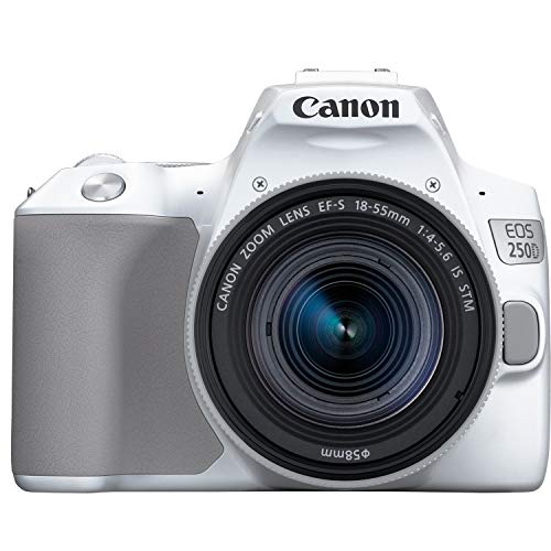 Canon EOS 250D (Rebel SL3) White DSLR Camera Bundle with Canon EF-S 18-55mm STM Lens + 32GB Sandisk Memory + Camera Case + Digital Flash + Accessory Bundle