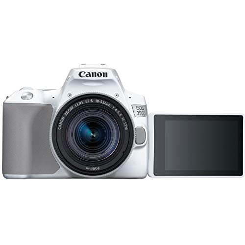 Canon EOS 250D (Rebel SL3) White DSLR Camera Bundle with Canon EF-S 18-55mm STM Lens + 32GB Sandisk Memory + Camera Case + Digital Flash + Accessory Bundle