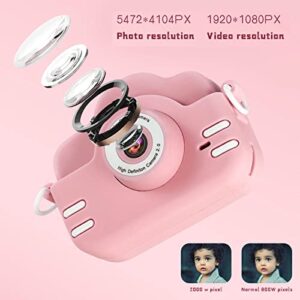 Digital Camera for Kids, Built in Puzzle Games 15 Frames Kids Camera Rounded Shape Design for Taking Pictures Recording for Gift(Pink)